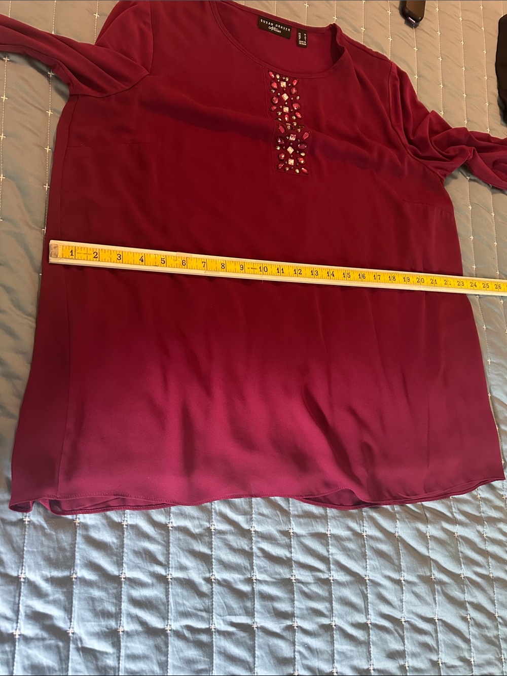Susan Graver Burgundy Long-Sleeve Jewel-Neck Blouse - Picture 10 of 10